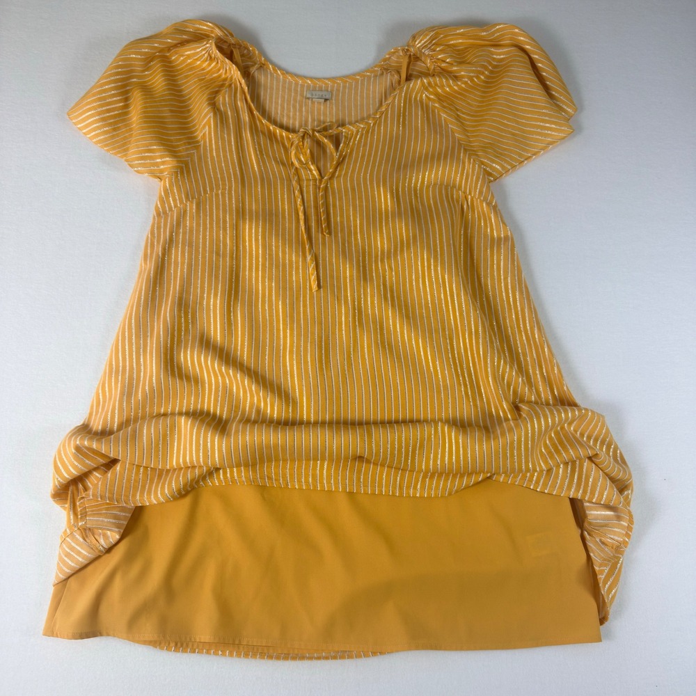 Hinge Yellow Striped Metallic Flutter Sleeve Mini Dress - Picture 7 of 11